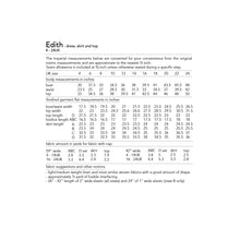 Load image into Gallery viewer, Edith dress, skirt and top sewing pattern, imperial measurements and fabric allowance information