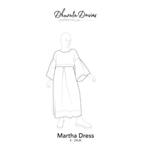Load image into Gallery viewer, Martha dress pattern envelope front cover - view A illustration, sizing and pattern information