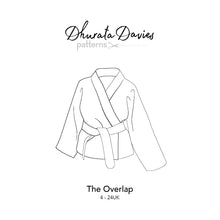 Load image into Gallery viewer, The Overlap sewing pattern by dhurata davies, front diagram o the packaging