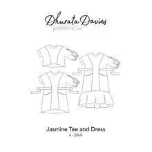 Load image into Gallery viewer, Jasmine Tee and Dress, printed sewing pattern, size 6-20UK, by Dhurata Davies
