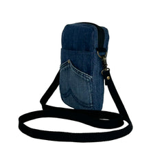Load image into Gallery viewer, minnie bag sewing pattern by dhurata davies, side view of the recycled denim rectangular bag, showing the metall hardware