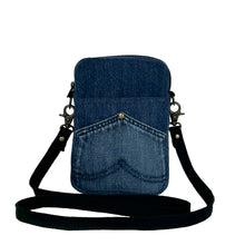 Load image into Gallery viewer, minnie bag sewing pattern by dhurata davies, front view of the recycled denim rectangular bag