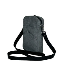 Load image into Gallery viewer, minnie bag sewing pattern by dhurata davies, side view of the grey rectangular bag with black strap, showing the hardware