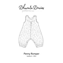 Load image into Gallery viewer, penny romper sewing pattern for babies and toddlers, by dhurata davies, front diagram