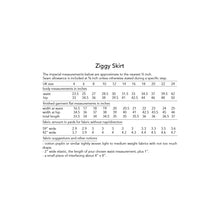 Load image into Gallery viewer, Ziggy Skirt sewing pattern by Dhurata Davies, imperial measurements and fabric allowance details