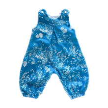Load image into Gallery viewer, penny romper sewing pattern for babies and toddlers, by dhurata davies,  front view of the romper made in a blue and white tiny floral fabric