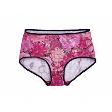 Load image into Gallery viewer, Lulu knickers sewing pattern by dhurata davies, front view of the high-waisted full coverage knickers, made in pink floral fabric and black elastic