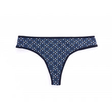Load image into Gallery viewer, Lulu knickers sewing pattern by dhurata davies, front view of the thong style knickers, made in navy floral fabric and black fold-over elastic