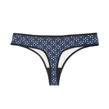 Load image into Gallery viewer, Lulu knickers sewing pattern by dhurata davies, back view of the thong style knickers, made in navy floral fabric and black fold-over elastic