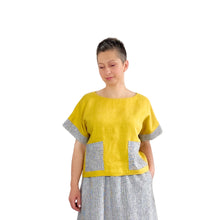 Load image into Gallery viewer, Edith sewing pattern – skirt in black and white tiny check linen, sleeveless yellow top with matching pockets and cuffs
