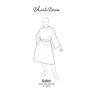 Edith - dress, skirt and top printed sewing pattern by Dhurata Davies in sizes 4 - 24UK