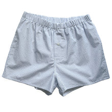 Load image into Gallery viewer, Hugo Boxers sewing pattern in white patterned fabric, front view