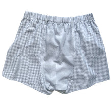 Load image into Gallery viewer, Hugo Boxers sewing pattern in white fabric with grey geometric print, back view