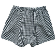 Load image into Gallery viewer, Hugo Boxers sewing pattern in black and white gingham, back view