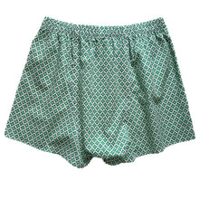 Load image into Gallery viewer, Hugo Boxers sewing pattern in green clover print, back view