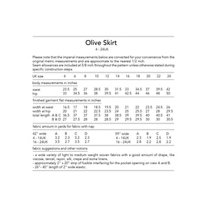 Olive Skirt sewing pattern by Dhurata Davies, digital pattern in PDF format, sizes 4-24UK