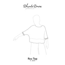 Load image into Gallery viewer, Line drawing diagram of Rea Top sewing pattern by Dhurata Davies patterns