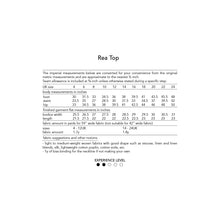 Load image into Gallery viewer, Measurement chart for a Rea Top with imperial conversions.