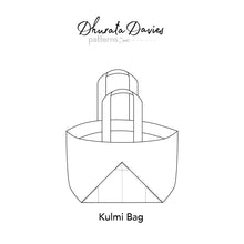 Load image into Gallery viewer, kulmi bag, sewing pattern by dhurata davies, bag diagram in the front of pattern packaging 