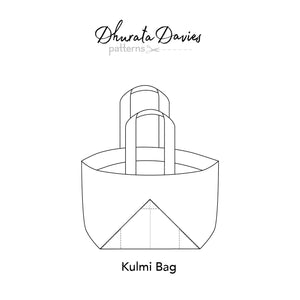 kulmi bag, sewing pattern by dhurata davies, bag diagram in the front of pattern packaging 