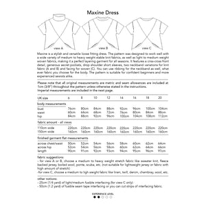 Maxine Dress, digital sewing pattern, size 6-20UK