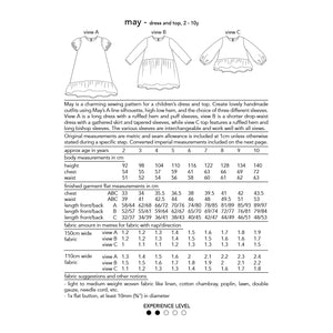 may pattern all views illustrations, measurement charts, fabric allowance and other info in metric units