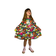 Load image into Gallery viewer, finished may pattern in liberty tana lawn fabric, little model holding skirt wide with both hands