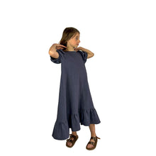 Load image into Gallery viewer, finished May dress on model, elegant view A in grey linen