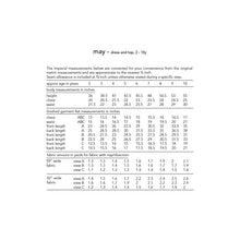 Load image into Gallery viewer, may pattern measurement charts, fabric allowance and other info in imperial units