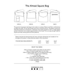 The Almost Square Bag, printed sewing pattern for an adult messenger style bag