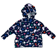 Load image into Gallery viewer, wren pullover hoodie and sweatshirt sewing pattern by dhurata davies, flat lay photo in multicolour floral fabric