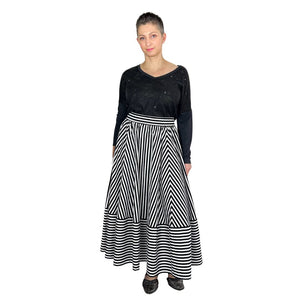 ziggy skirt sewing pattern by dhurata davies, front view, black and white striped poplin fabric