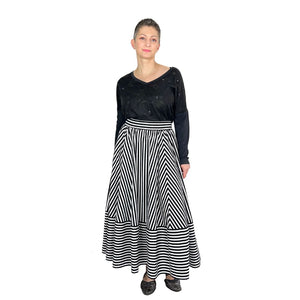 ziggy skirt sewing pattern by dhurata davies, black and white stripes in different directions